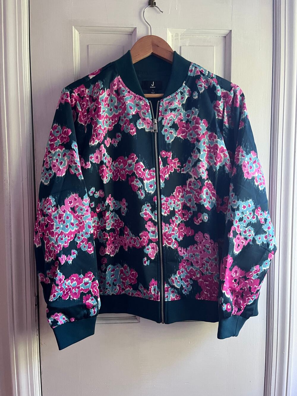 J Jason Wu Watercolor Floral Print Zip Bomber Jacket Size S Oversized Retro